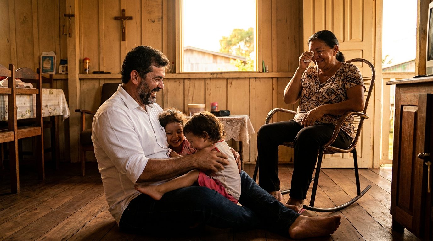 Acácio com crianças